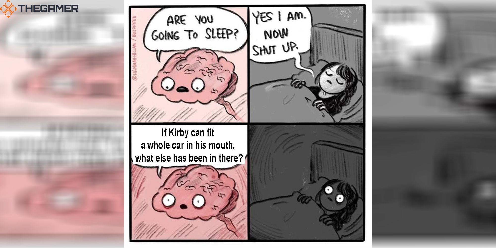 An active brain keeps an unsuspecting person awake with disturbing thoughts about Kirby's mouth.