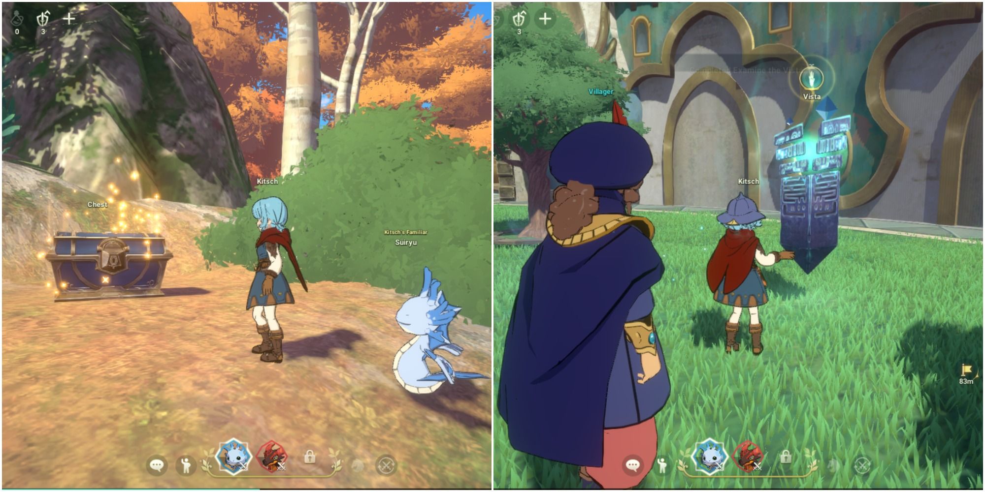 Ni No Kuni Cross Worlds collage of player finding a chest and vista