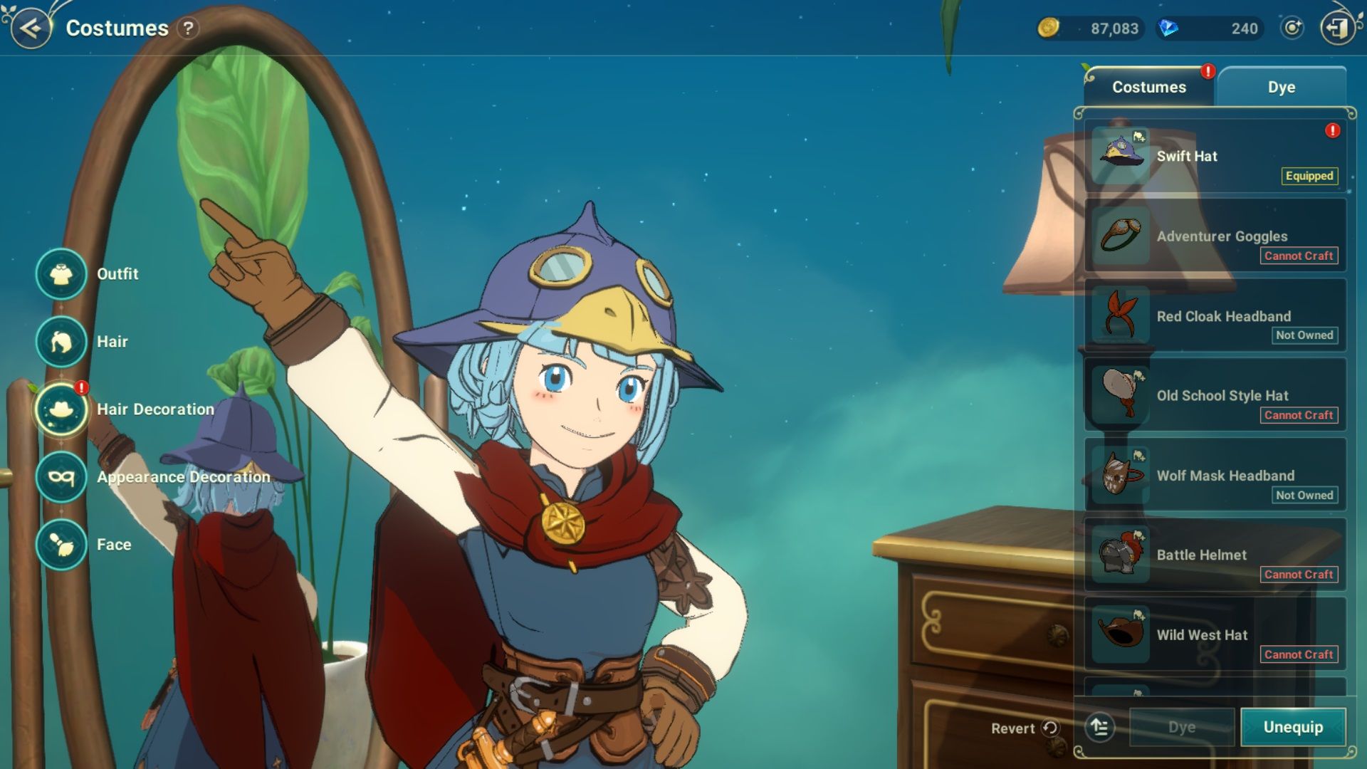 Ni no Kuni Cross Worlds - in the costumes menu