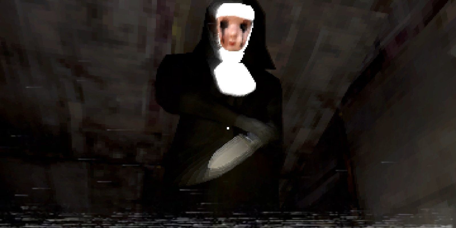 A screenshot of the nun from Nun Massacre wielding a knife.