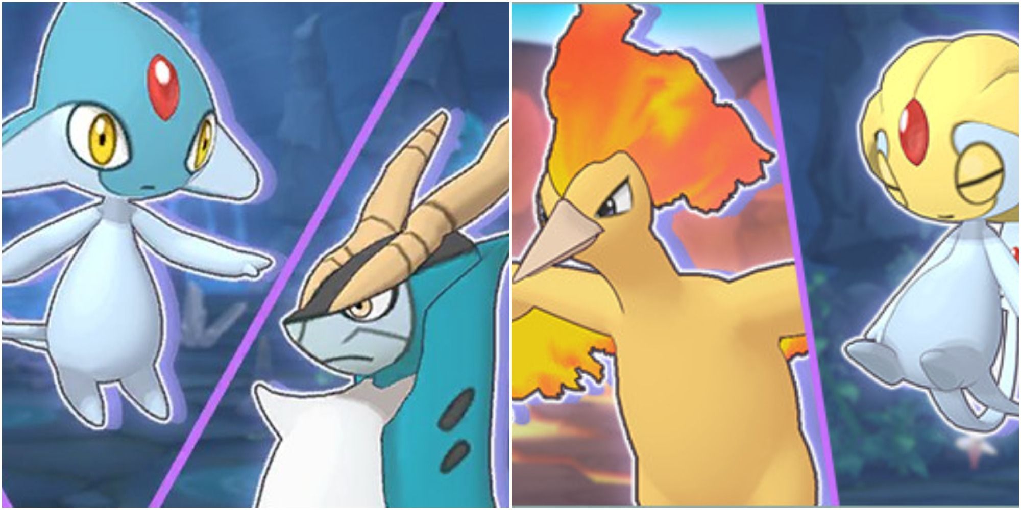 Legendary Gauntlet bosses: Azelf, Cobalion, Moltres, and Uxie prepare to fight.