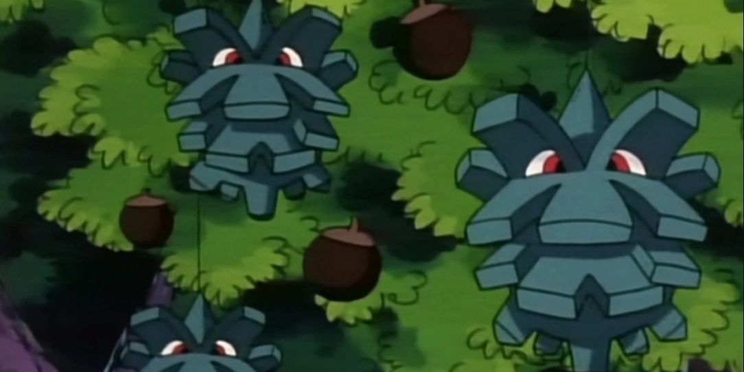 A group of Pineco Hanging Out In A Tree in the Pokemon Anime.
