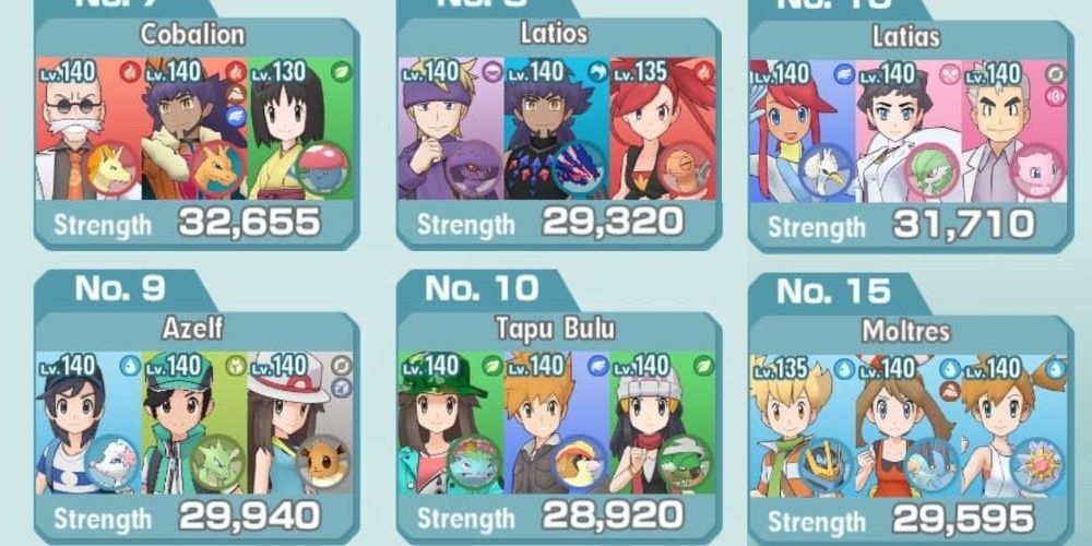 Pokemon Masters EX pre-made teams for various Legendary Arena bosses