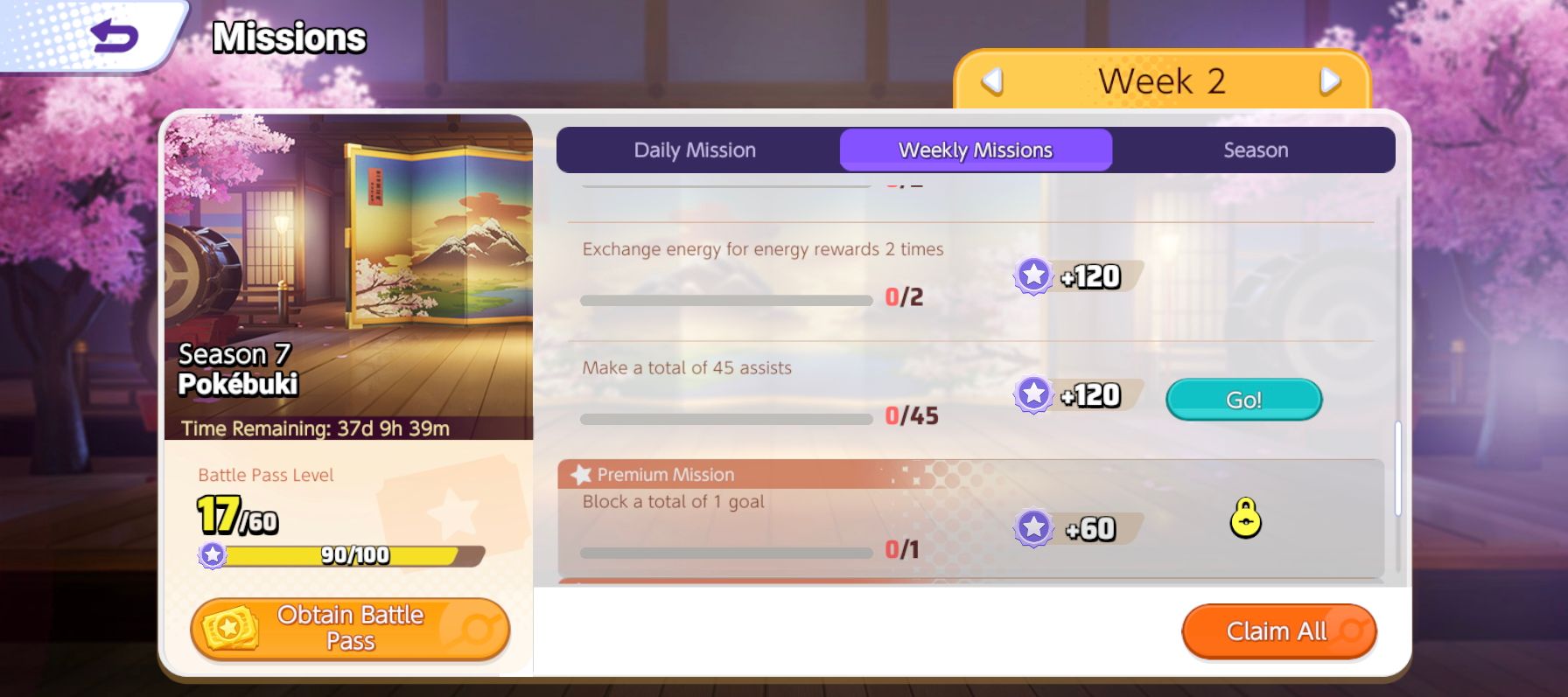 Season 7 Battle Pass Daily, Weekly, and Season Missions from Pokemon Unite
