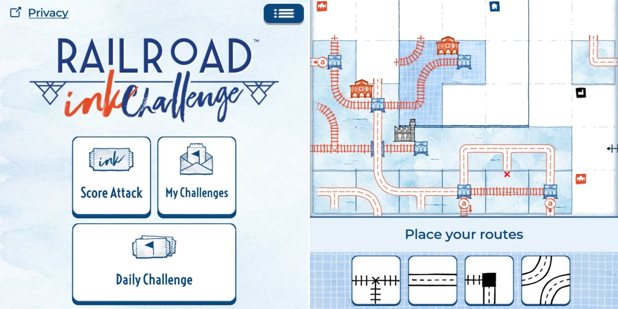 Railroad ink Challenge Main Menu - A turn in the score attack mode