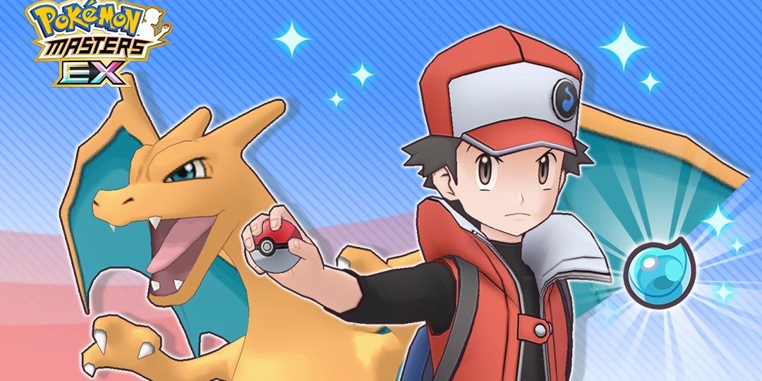 SS Red & Charizard from Pokemon Masters EX posing on their debut banner.