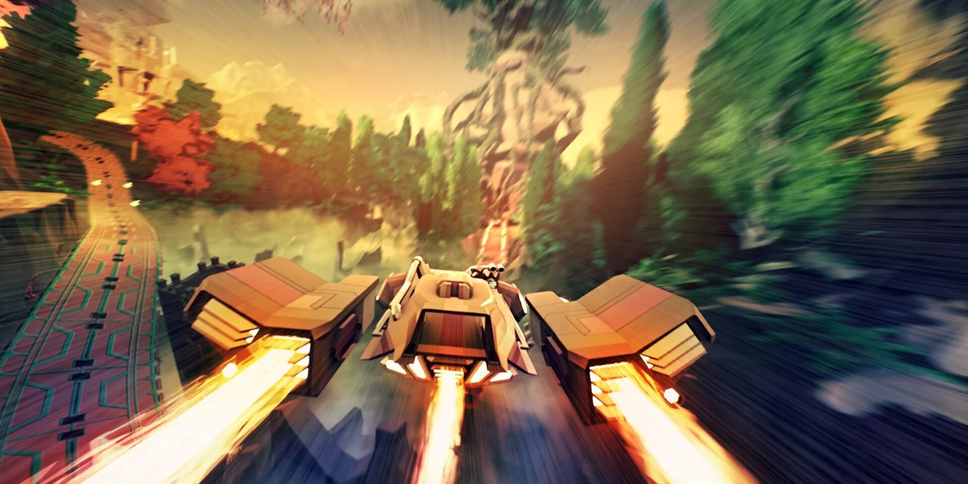 Redout scenery with racer blazing through a track