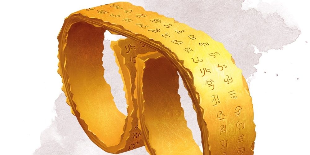Golden ring with runes and writing inscribed on it