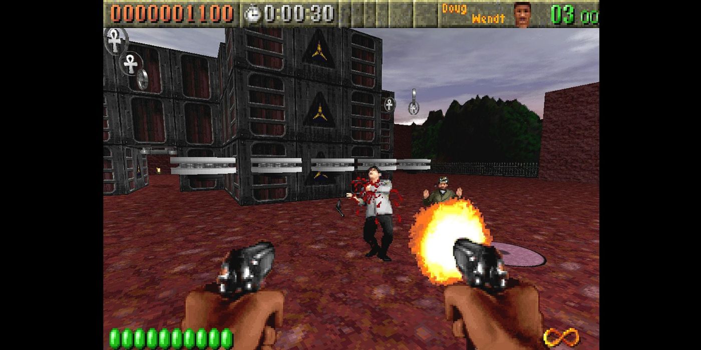 Rise of the Triad DOS dual wielding pistols firing 