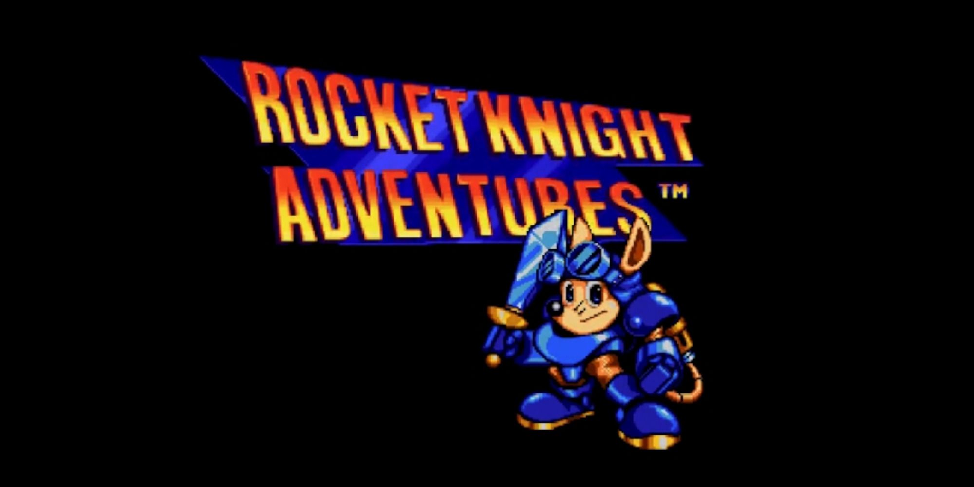 Rocket Knight Adventures title art featuring Sparkster the mouse