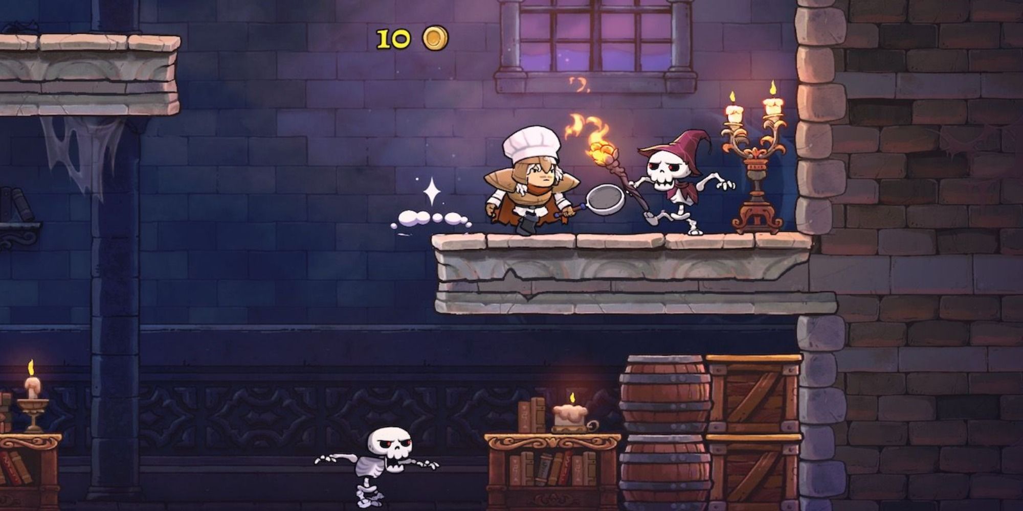 A Chef heir fighting two skeletons in Rogue Legacy 2