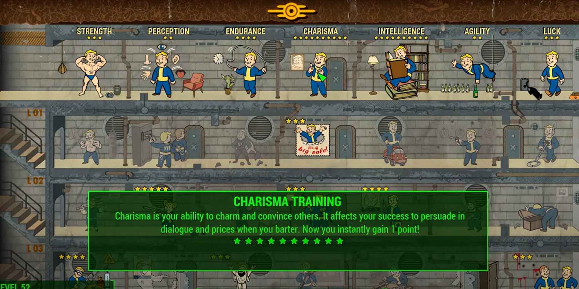 The perk selection screen in Fallout 4