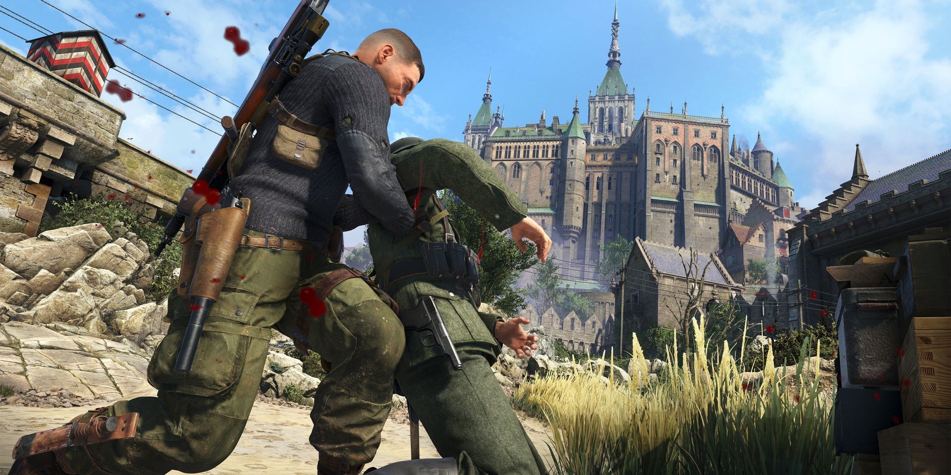 Sniper Elite 5 Non-Lethal showing the main character taking out someone in a non-lethal way