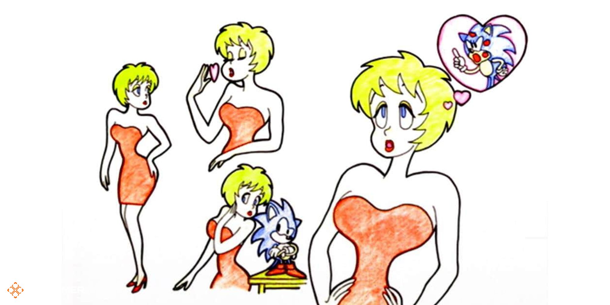 Drawings of Madonna speaking and thinking about Sonic.