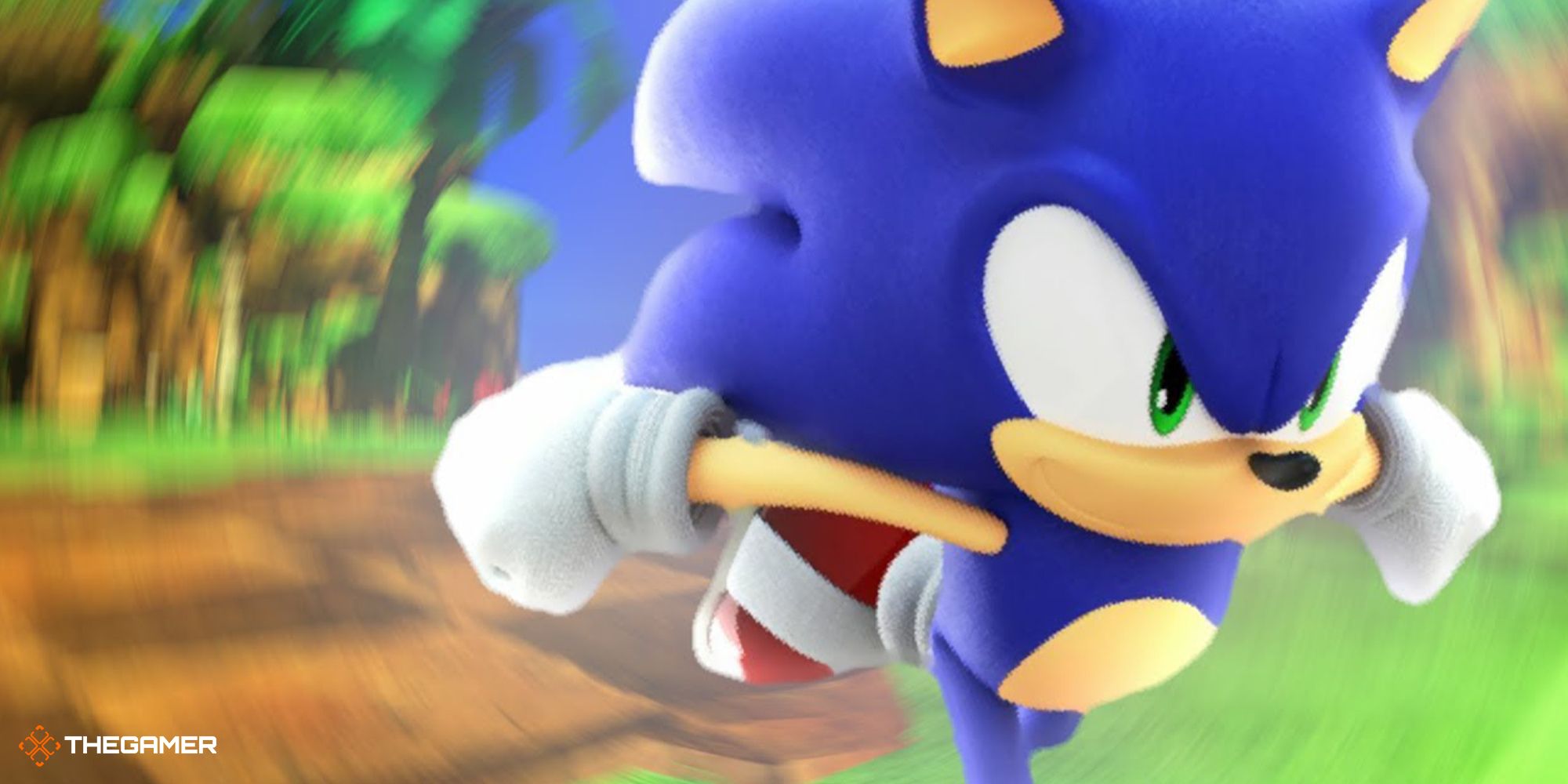 A close-shot of Sonic running pretty fast and altering the perception of the place around it.