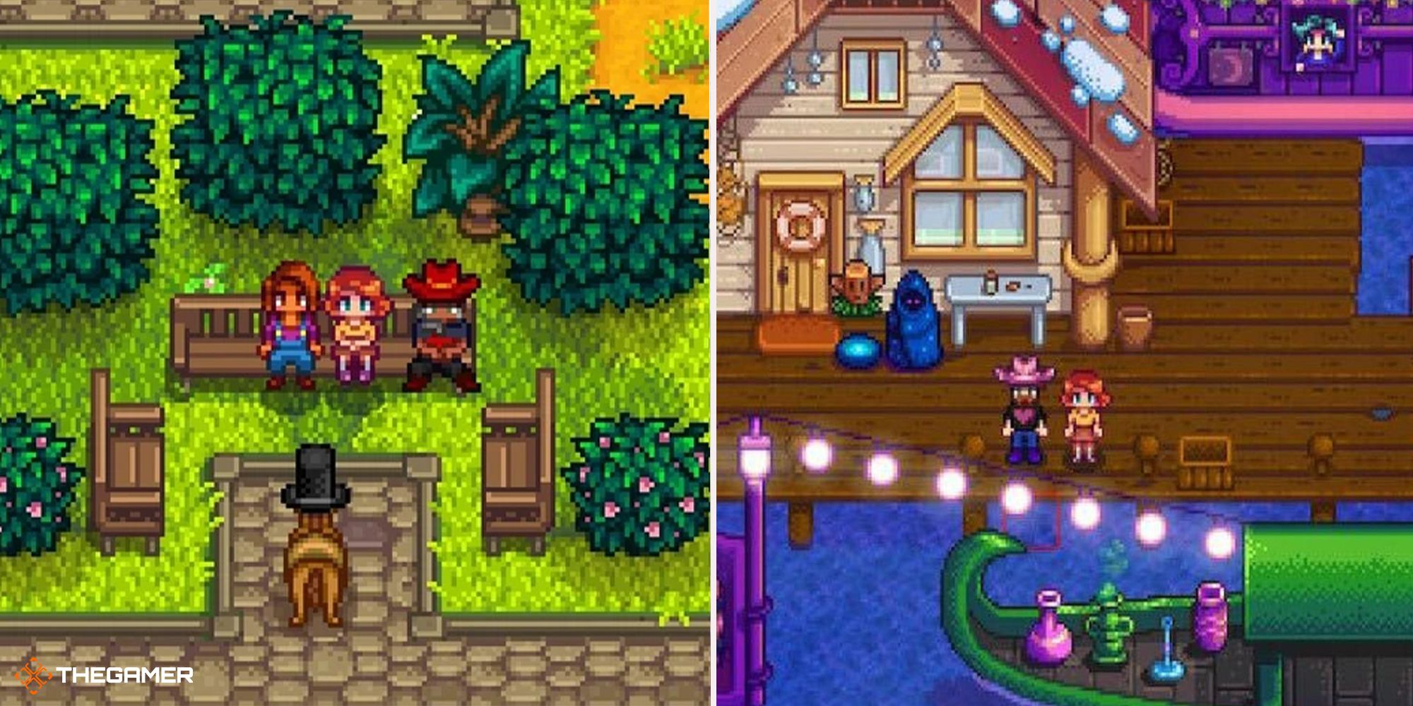 Stardew Valley - Penny at night market (right), penny on a bench (left)