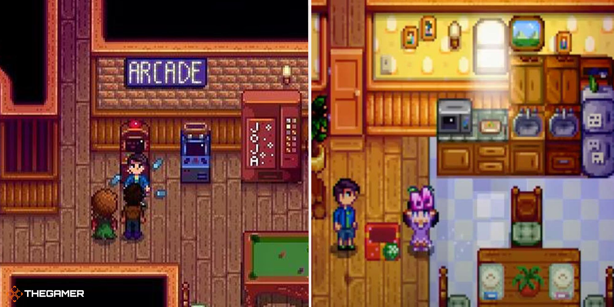 Stardew Valley - Shane at the Stardrop Saloon (left) and Marnie's Ranch (right)