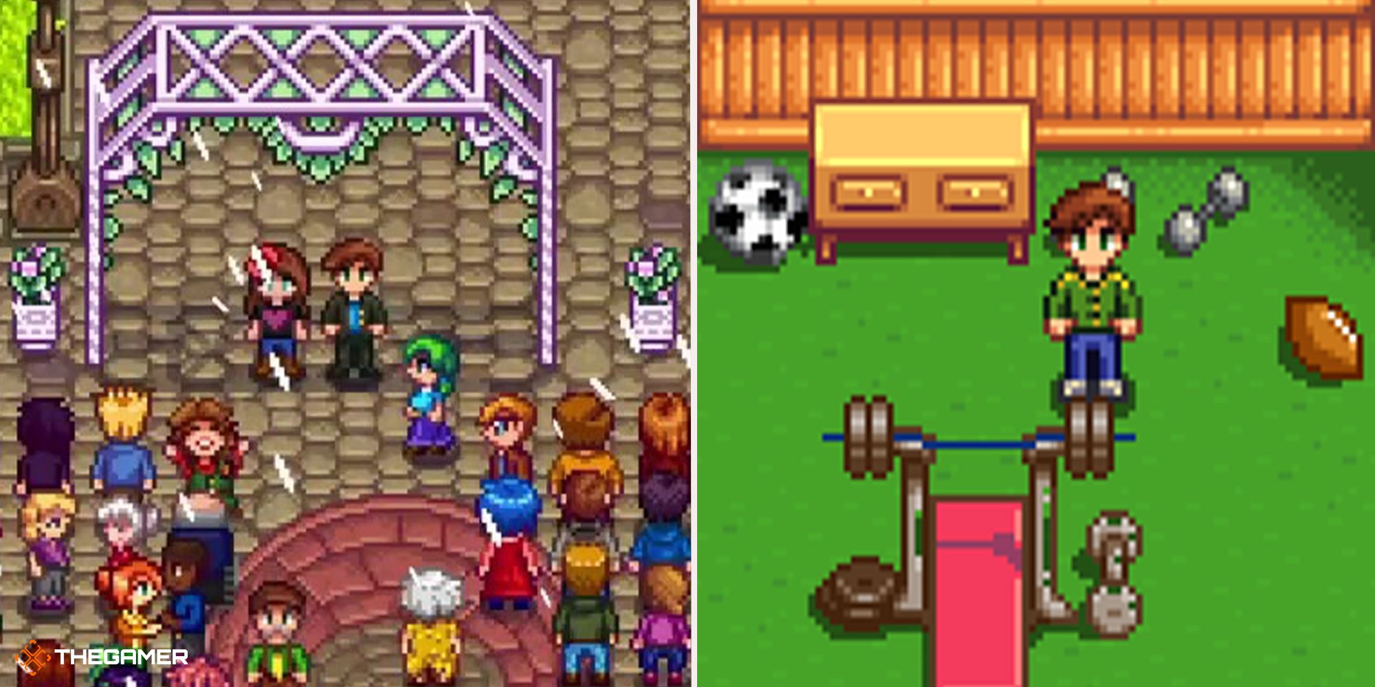 Stardew Valley - alex wedding (left), unique spouse room (right)