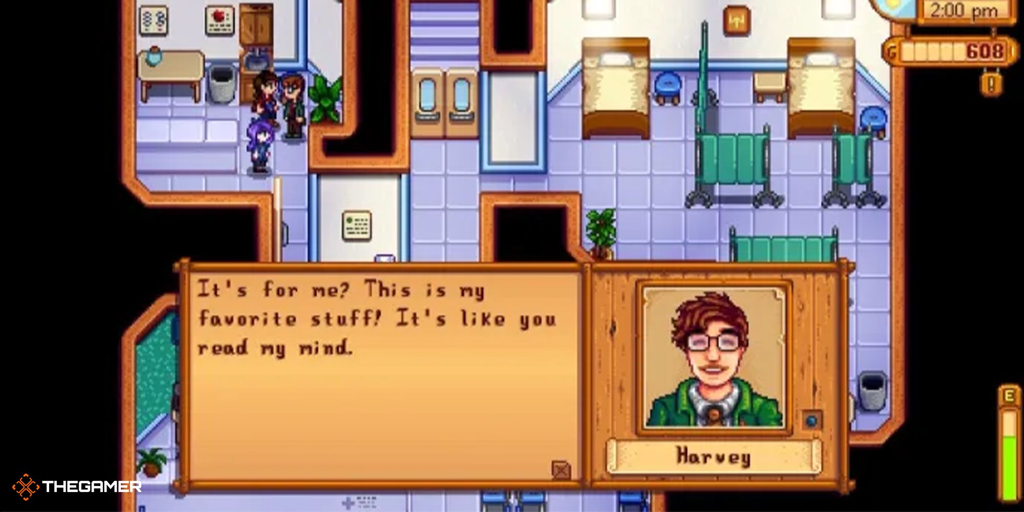 Stardew Valley - giving Harvey a gift