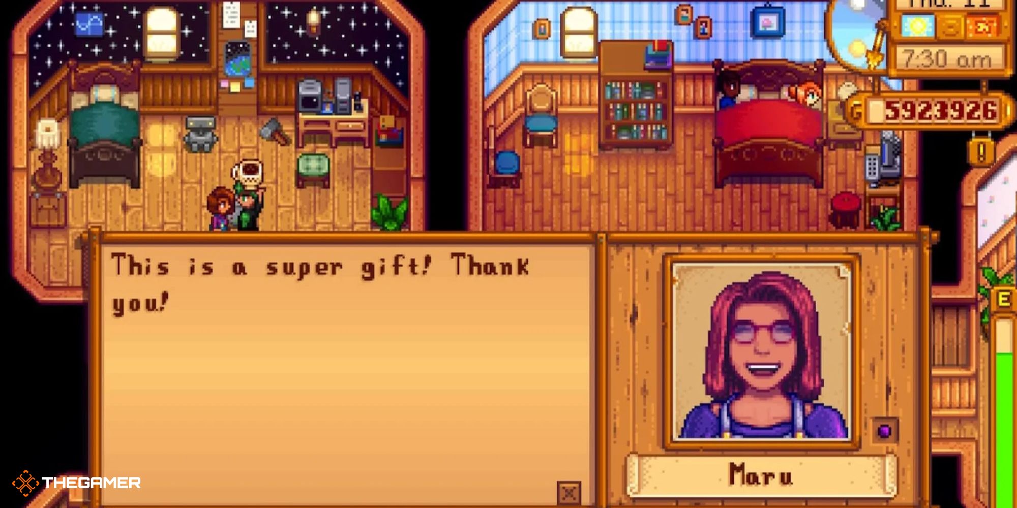 Stardew Valley - giving Maru a gift
