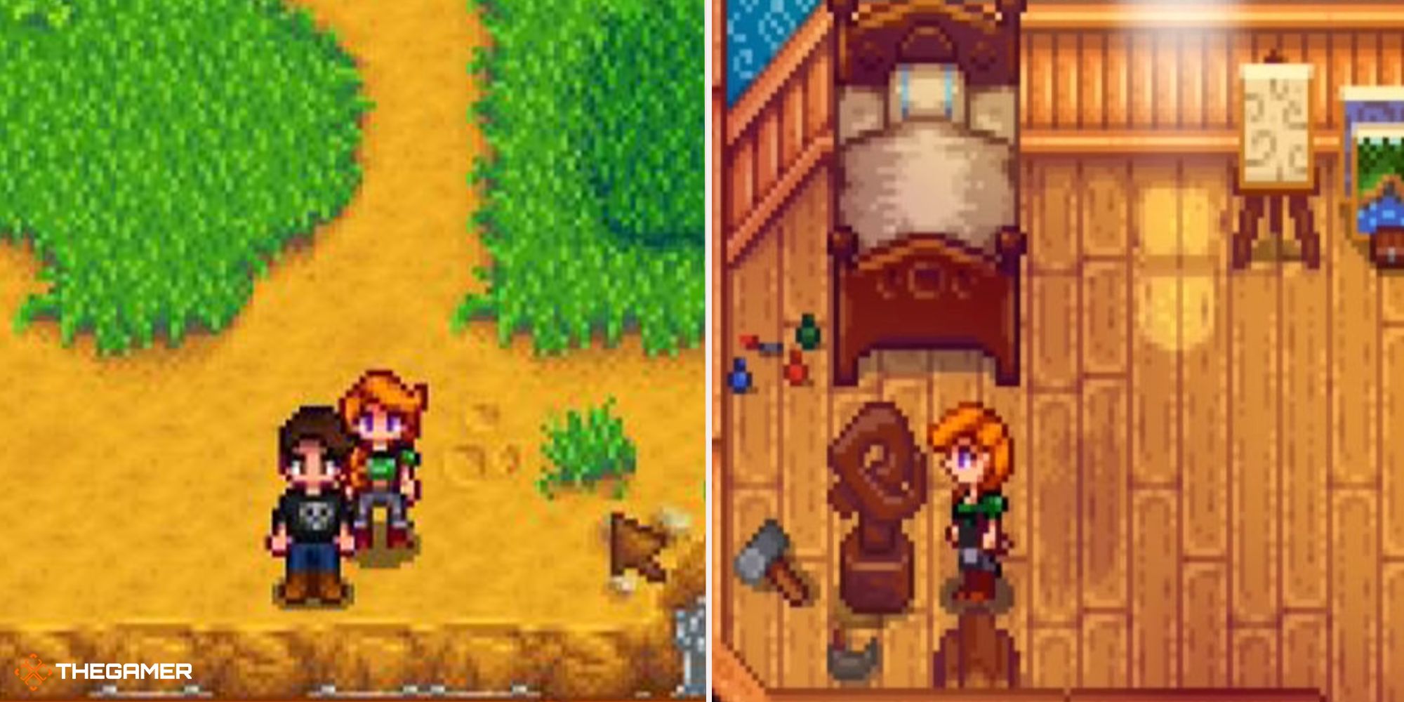 Stardew Valley - leah outside (left), leah in her cottage (right)