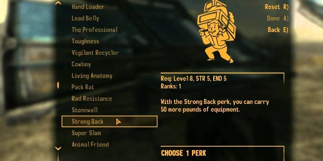 Strong Back Perk description from Fallout 3
