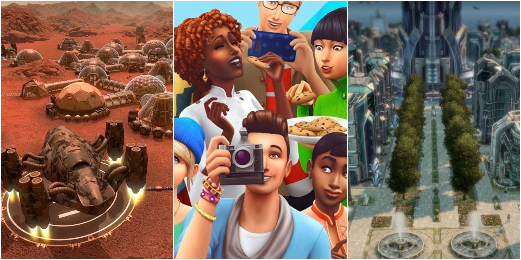 Surviving Mars, Sims 4 Cover art, and Cities Skylines
