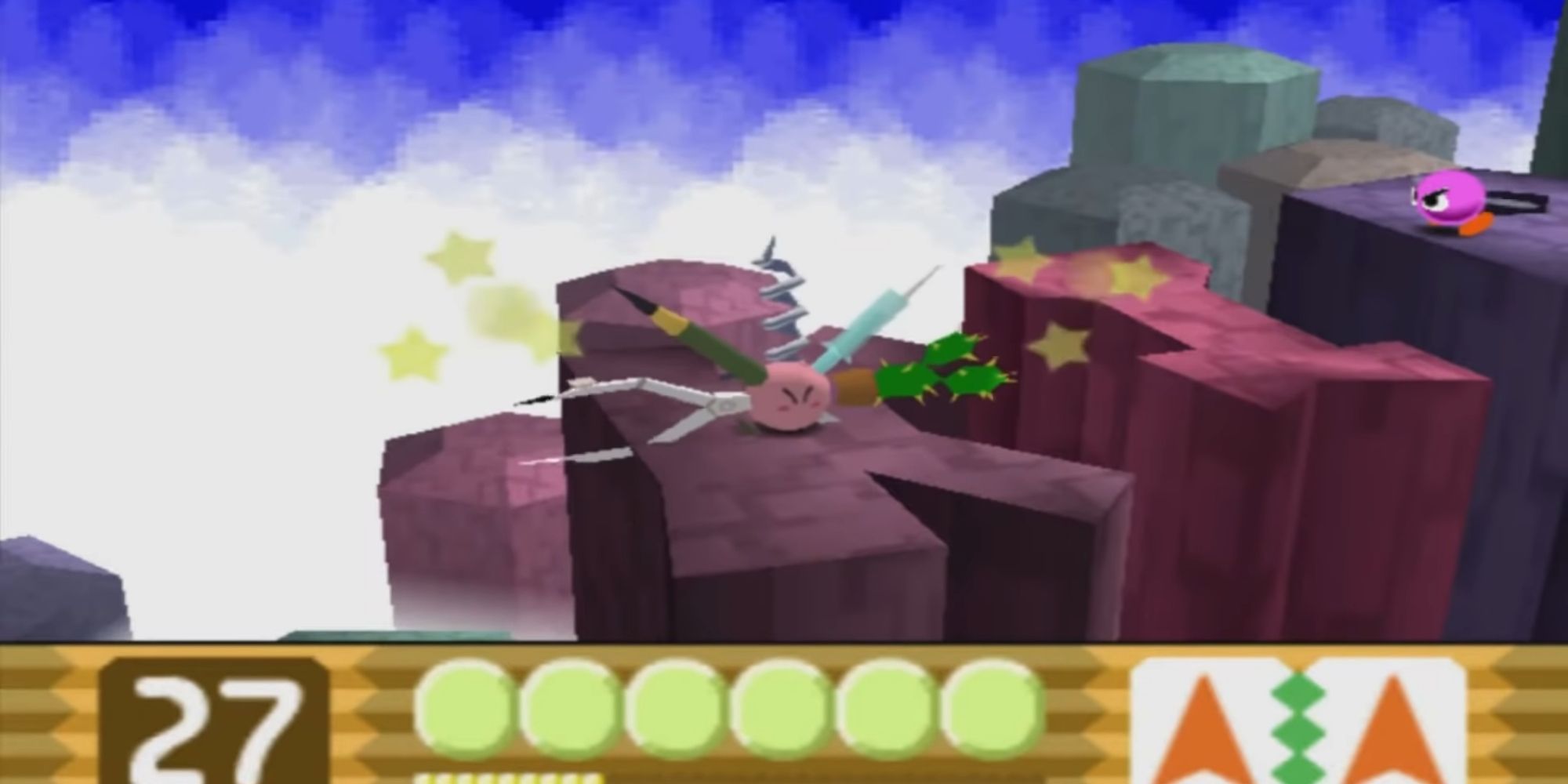 Swiss Army Kirby Pokes Enemies With His Sharp Objects On a Giant K