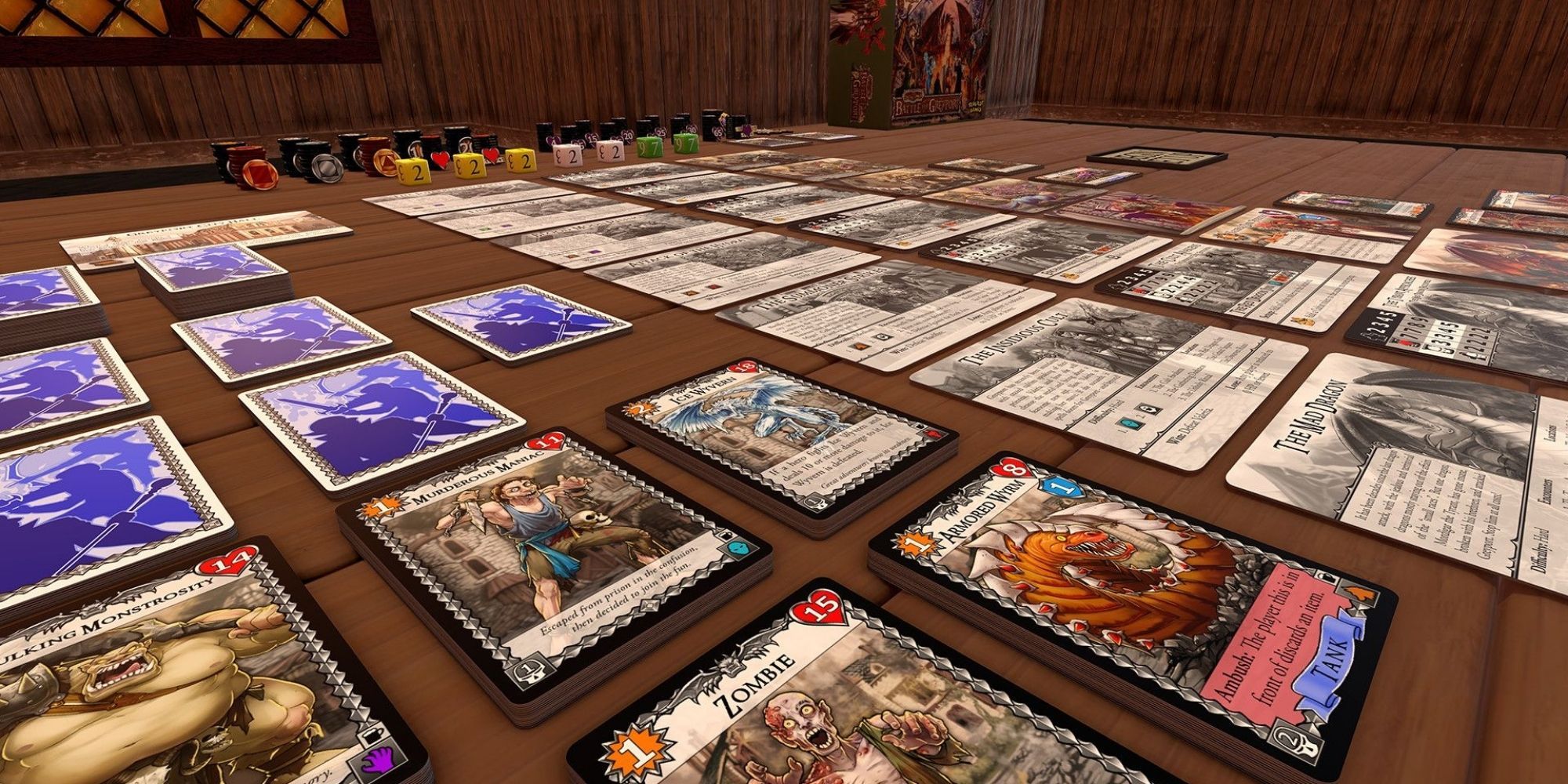 Screenshot of the card game The Red Dragon Inn - Battle For Greyport in Tabletop Simulator.
