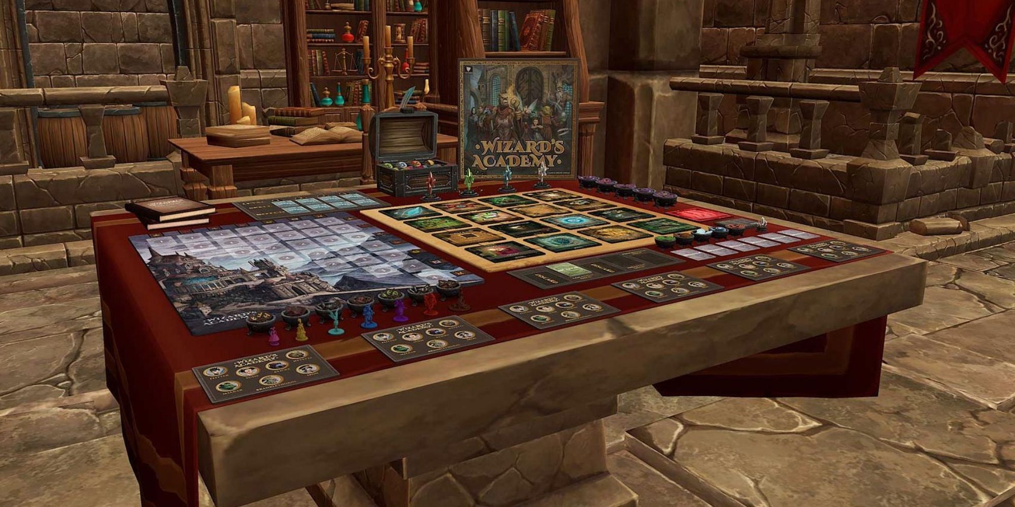 a screenshot of the wizards academy game set up on a digital table in a wizard's academy setting.