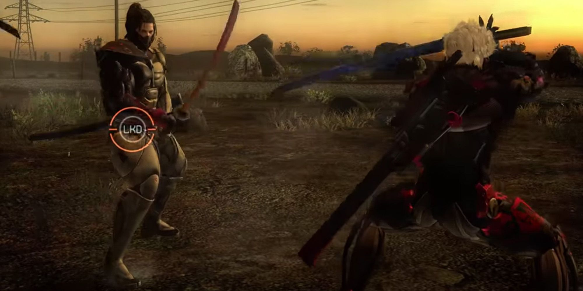 Metal Gear Rising: Revengeance screenshot of the camera locked on Jetsream Sam while Raiden fights him
