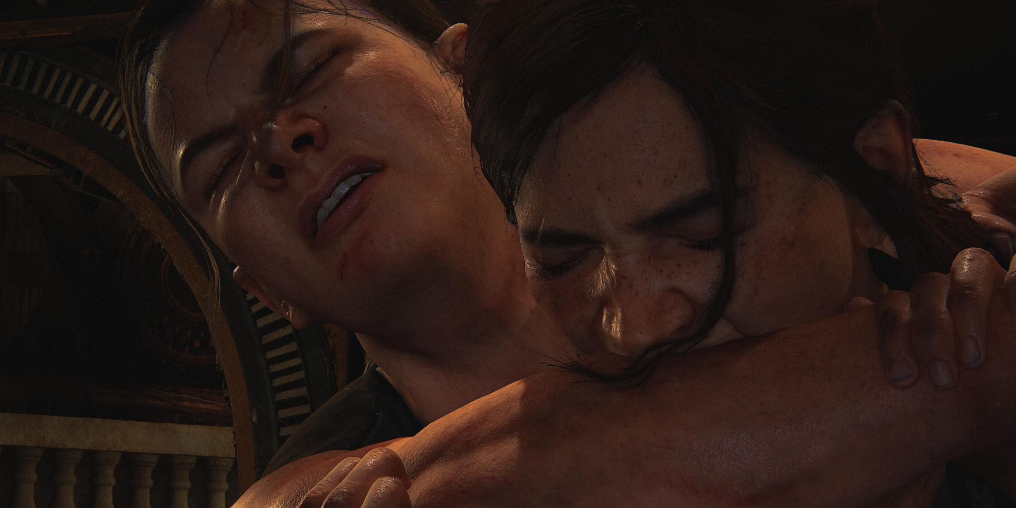 Ellie Biting Abby's arm in The Last of Us Part 2.