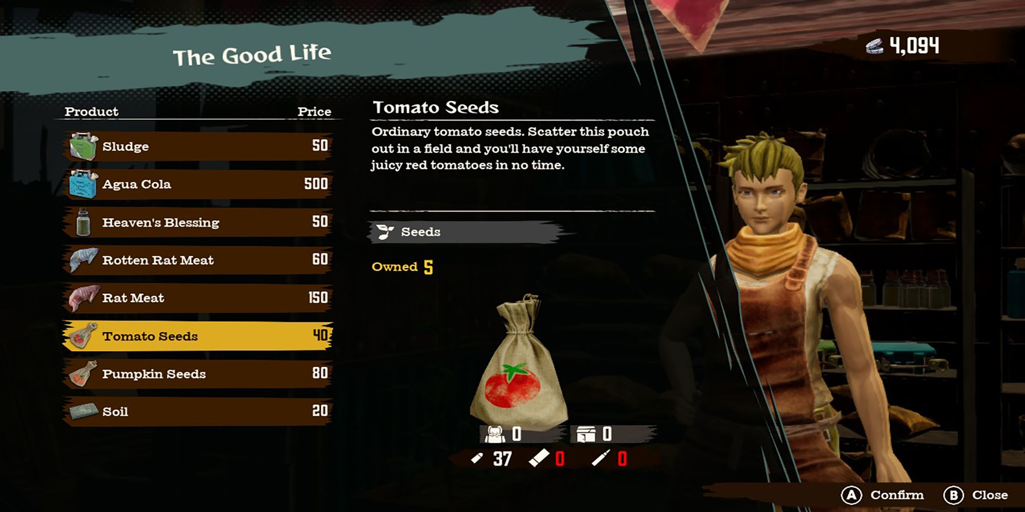 A display of Tomato seeds at The Good Life market in The Slums in Deadcraft.