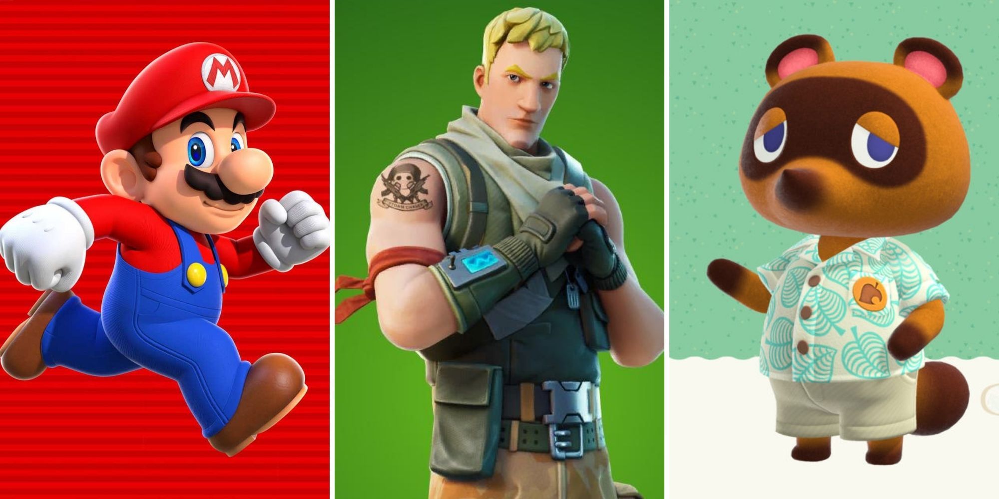 Mario, Jonesy from Fortnite, Tom Nook from Animal Crossing