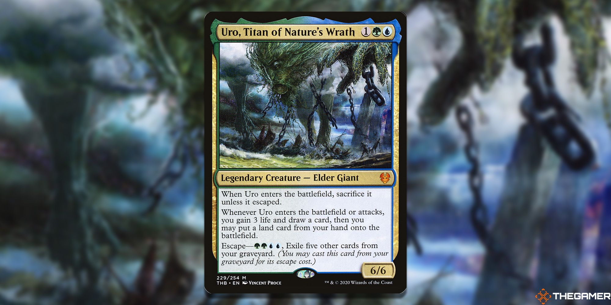 Image of the Uro, Titan Of Nature's Wrath card in Magic: The Gathering, with art by Vincent Proce