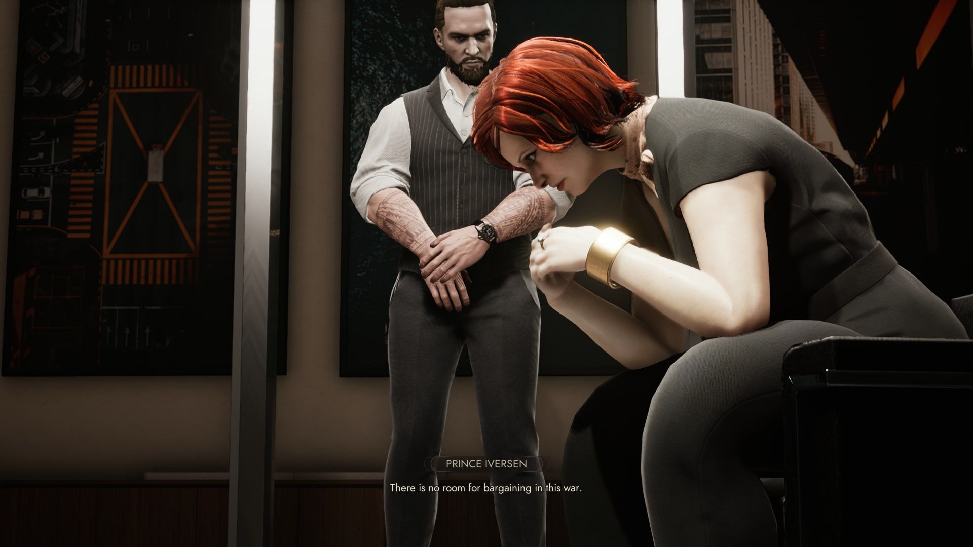 Vampire: The Masquerade - Swansong Hilda being arrested by Iverson's bodyguard