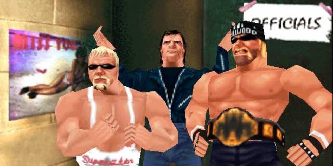 Scott Steiner, Erick Bischoff, and Hollywood Hogan posing backstage