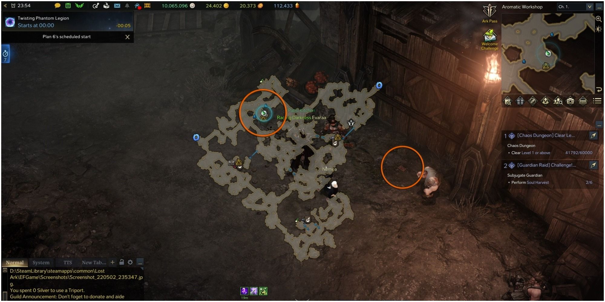 Lost Ark Yorn's Hidden Story 1-3 location with mini-map open, orange circle around object and player icon