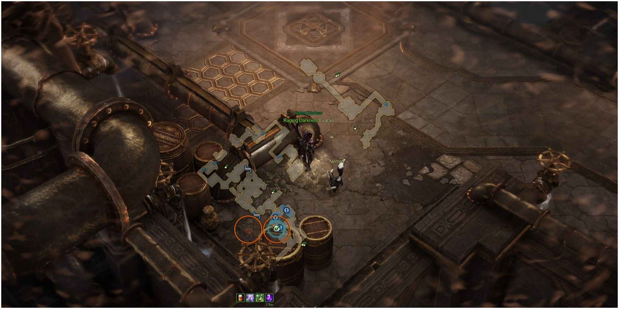 Lost Ark Yorn's Hidden Story 4-1 location with mini-map open, orange circle around object and player icon