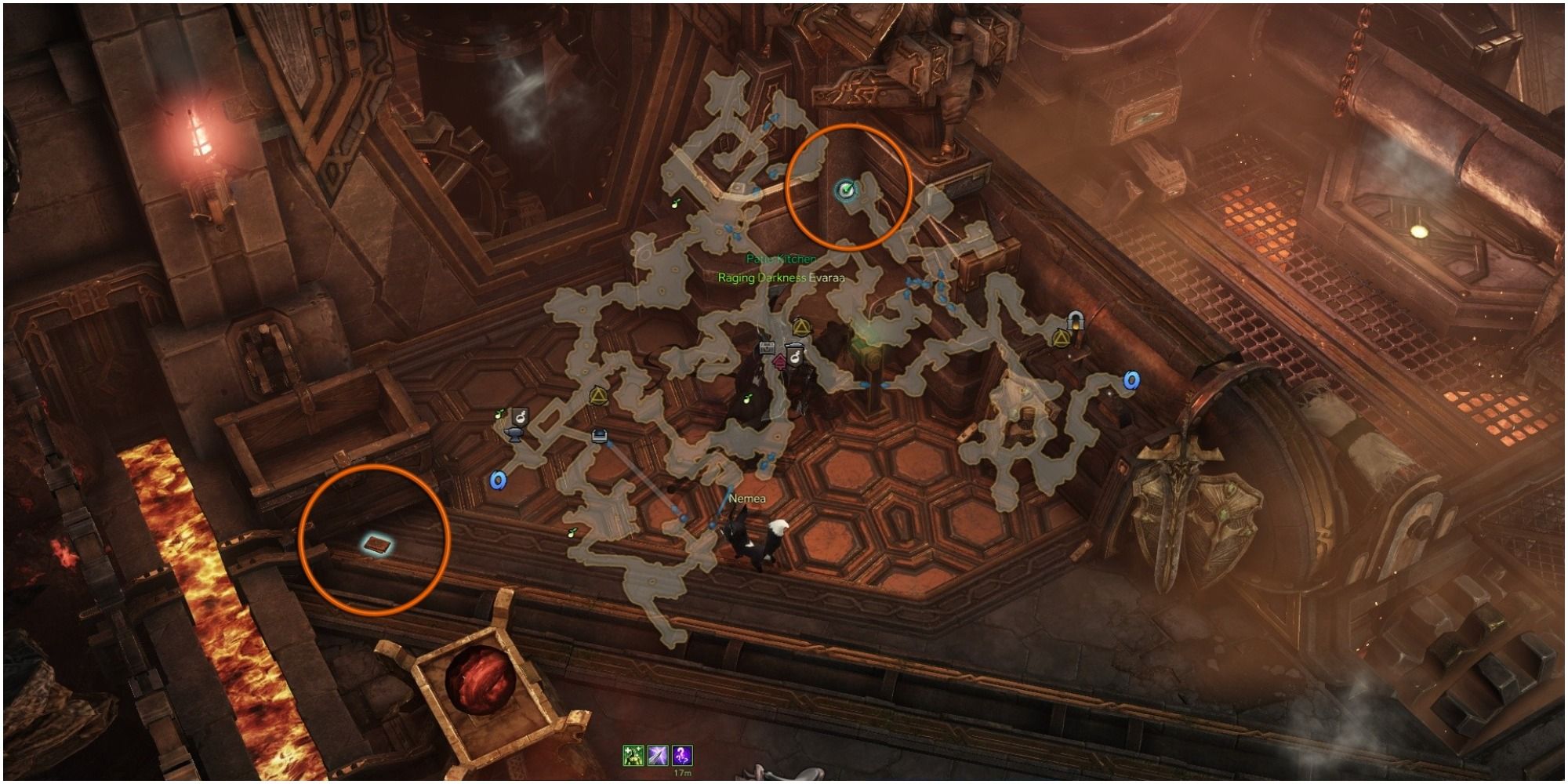 Lost Ark Yorn's Hidden Story 7-3 location with mini-map open, orange circle around object and player icon