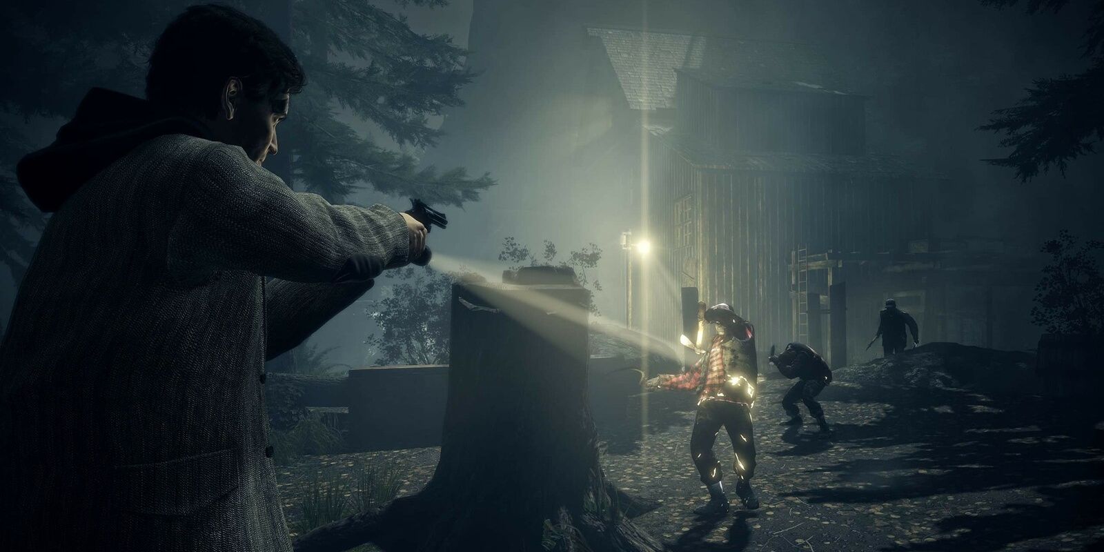 alan wake using flashlight on darkness corrupted person