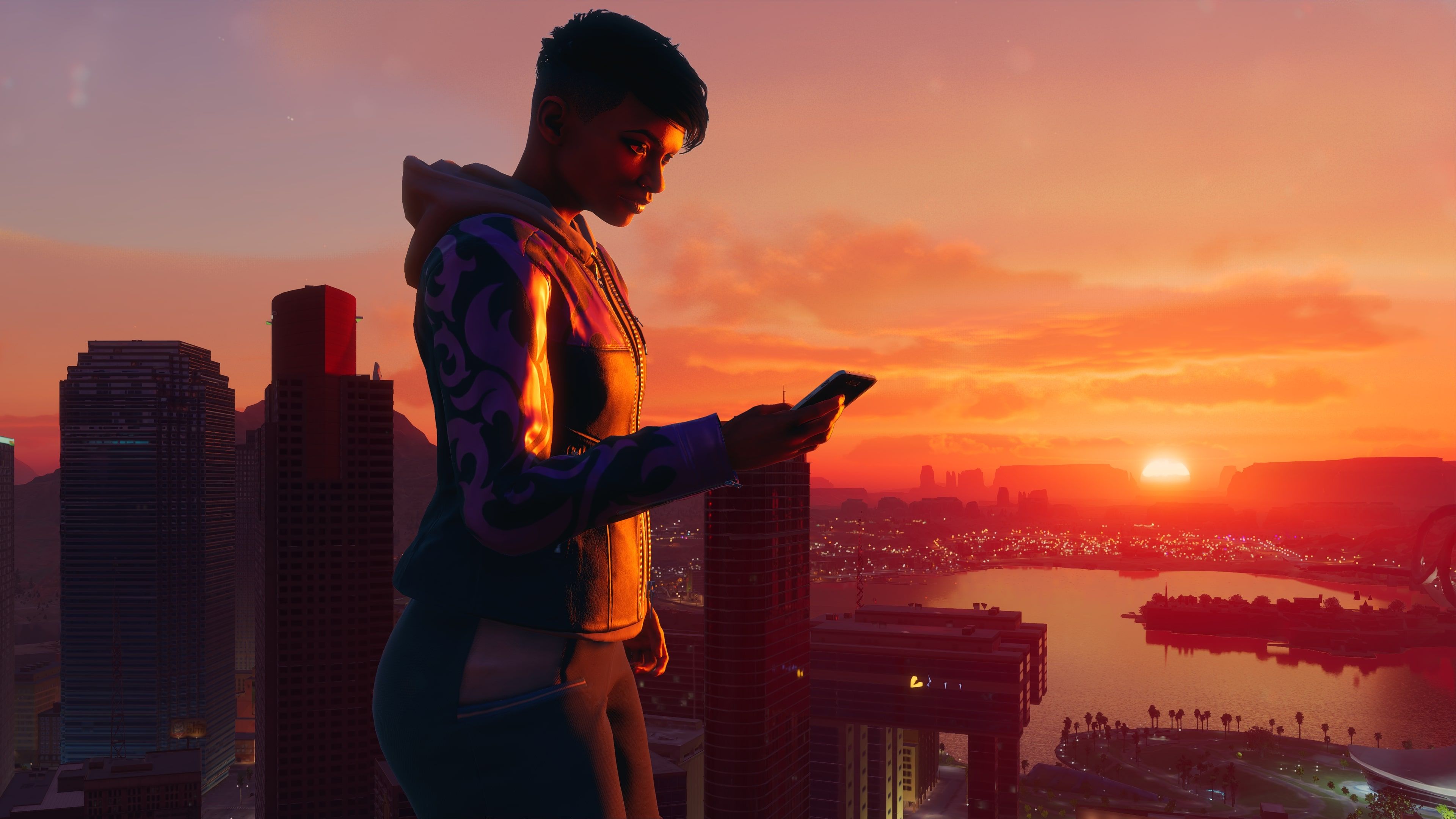 the boss against a sunset skyline in saints row