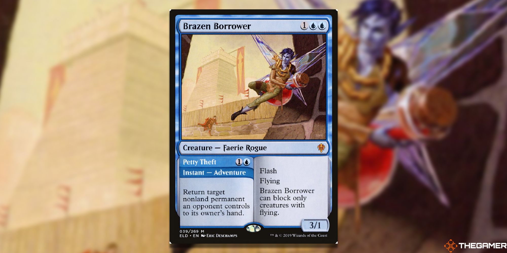 Image of the Brazen Borrower card in Magic: The Gathering, with art by Eric Deschamps
