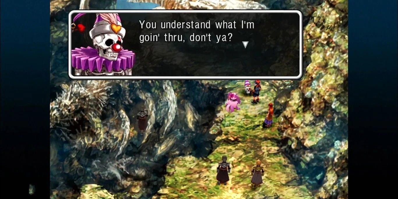 chrono cross screenshot of skelly speaking to serge in fossil valley