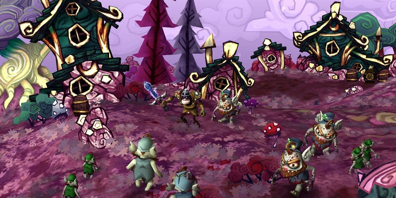 A screenshot showing DeathSpank fighting off some goblins in DeathSpank