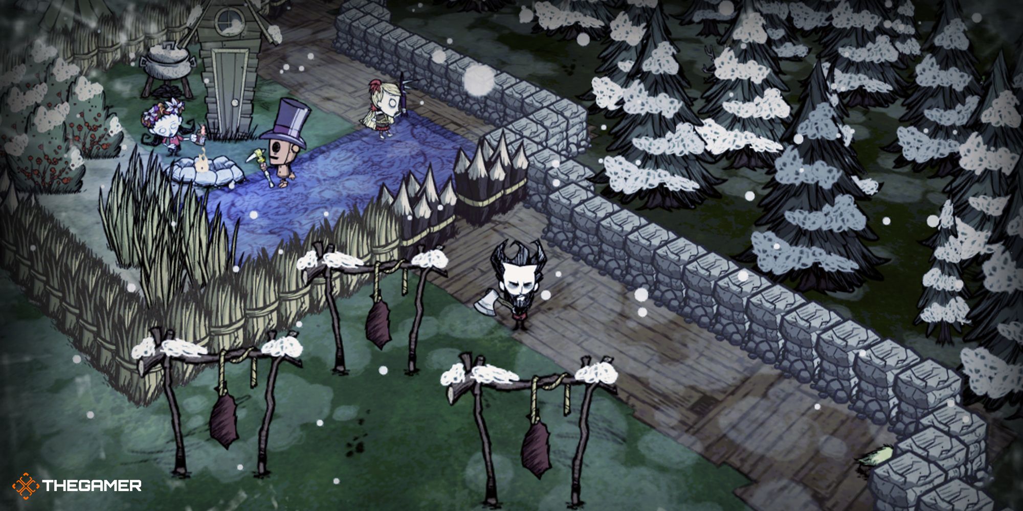 don't starve together - players building a fort