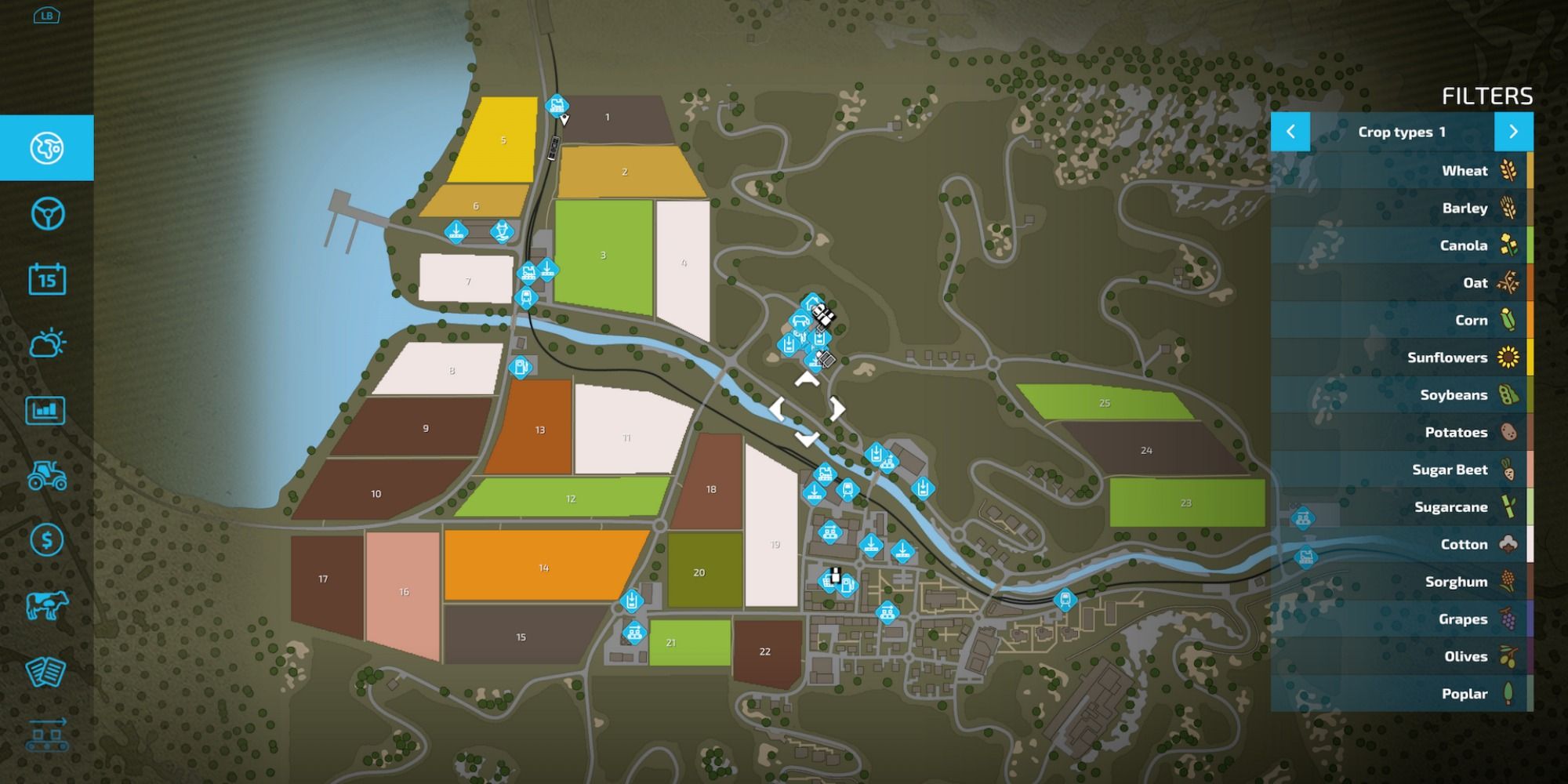 farmland map with crop types in farming simulator 22