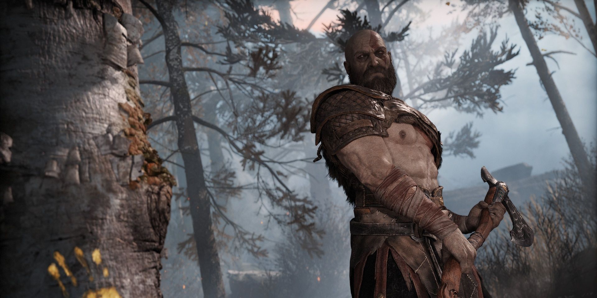 A screenshot showing the start screen in God of War (2018)