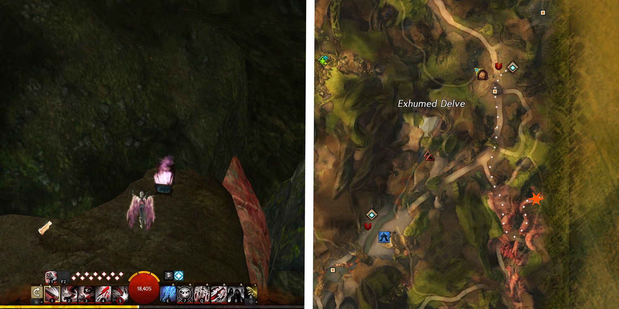 image of player at the Legacy Of Owl Strongbox next to location marked on map