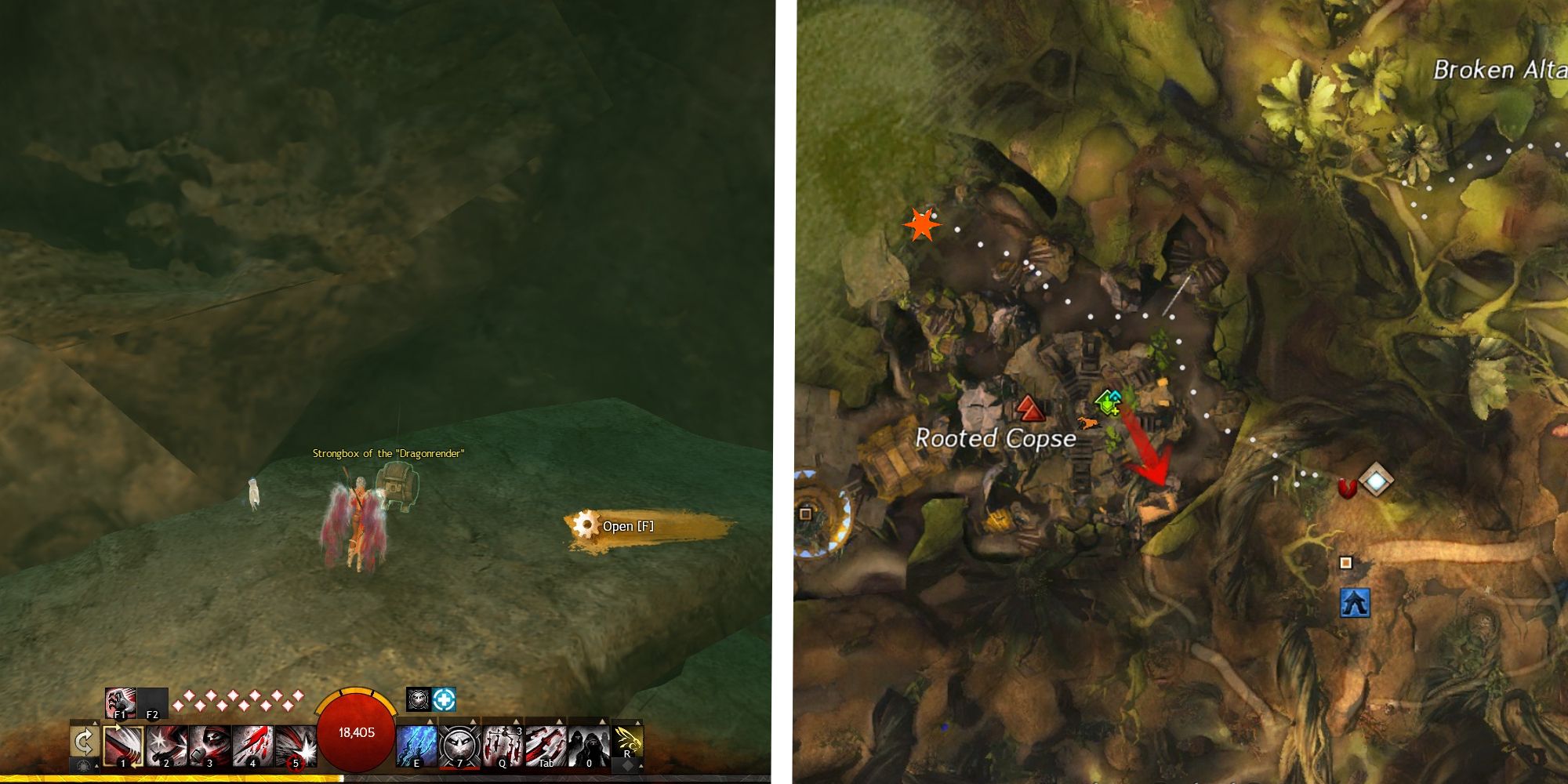 image of dragonrender strongbox next to image of location shown on map